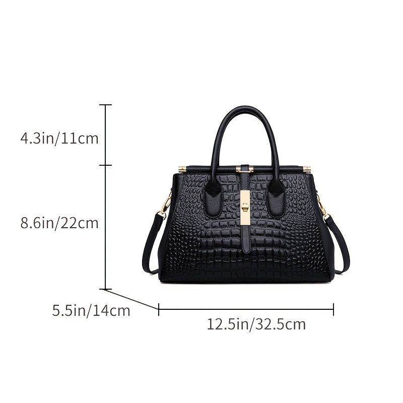 Women’s Genuine Leather Crocodile-Pattern Handbag – Hard Surface Premium Tote, Elegant Fashion Purse for Daily & Gift Use