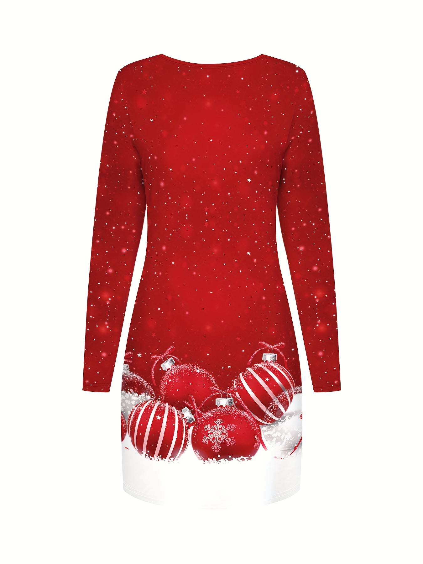 Women’s Elegant Christmas Snowflake Print Bodycon Dress – Long Sleeve Red Holiday Tunic, Festive Party & New Year’s Eve Outfit