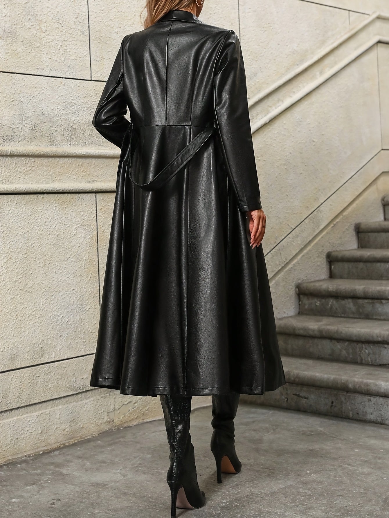 Women’s Genuine Leather Long Trench Coat – Classic Solid Color, Elegant Mid-Length Autumn Outerwear | Premium Real Leather
