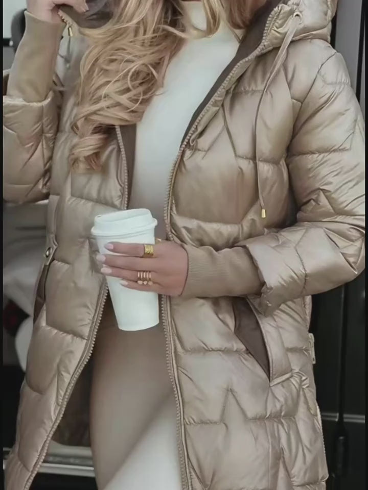 Women’s Elegant Winter Jacket – Long Sleeve Zip-Up Coat with Full-Zip Closure (Neutral Tones) | Warm Outerwear for Everyday & Formal Events